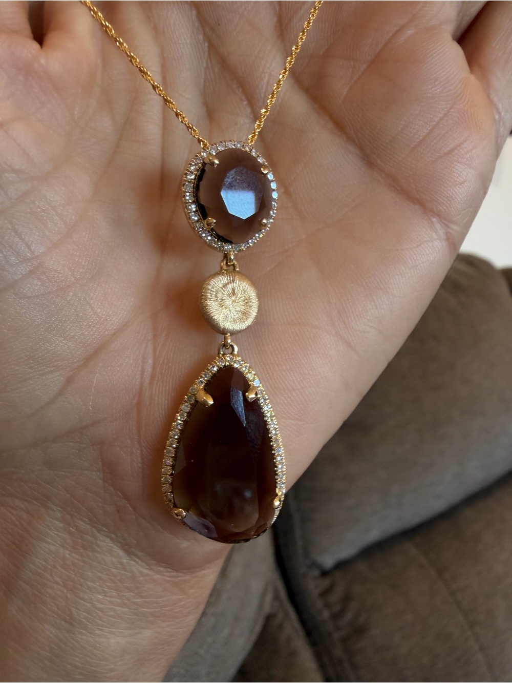 14K Yellow Gold Smoky Quartz & 0.28 CTW Diamond Pendant + 18K Gold Rope Chain